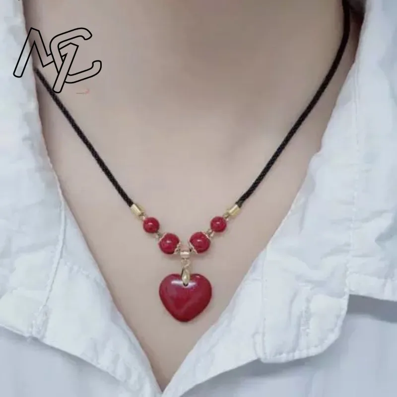New Customized Genuine Red Cinnabar Love Heart Pendant Necklace Jewellery Fashion New Lucky Amulet Gift for Men Women Charm