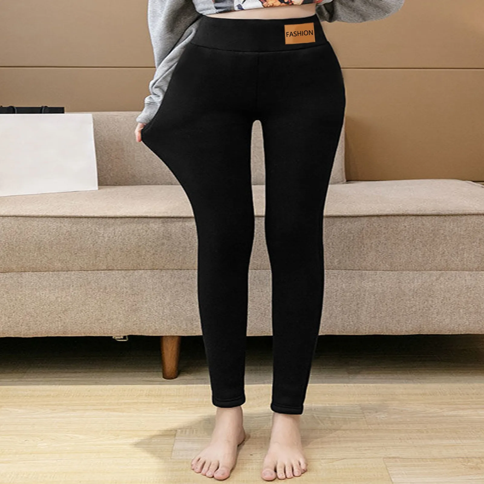 Women's Autumn Winter Elastic Slim Fit Pants Solid Color Workout Home Thick Warm Elastic Waist Trousers