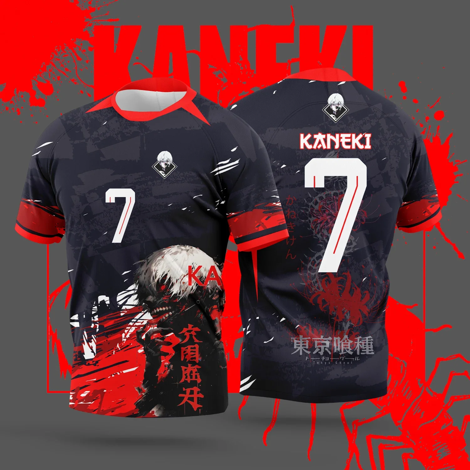 

2025 New Tokyo Ghoul Adult and Children's Football T-shirt, a specially designed summer novel short-sleeved piece