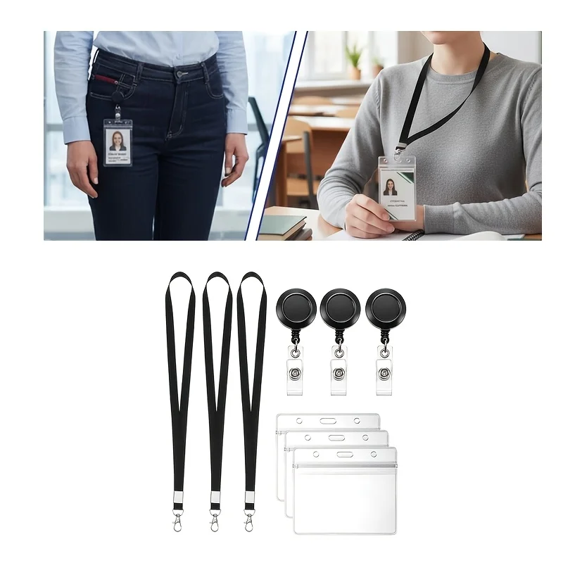 2D 3-Pack Soft Plastic Badge Holders with Retractable Badge Reels Clip, Clear ID Name Card Holders Card Protector for Nurse