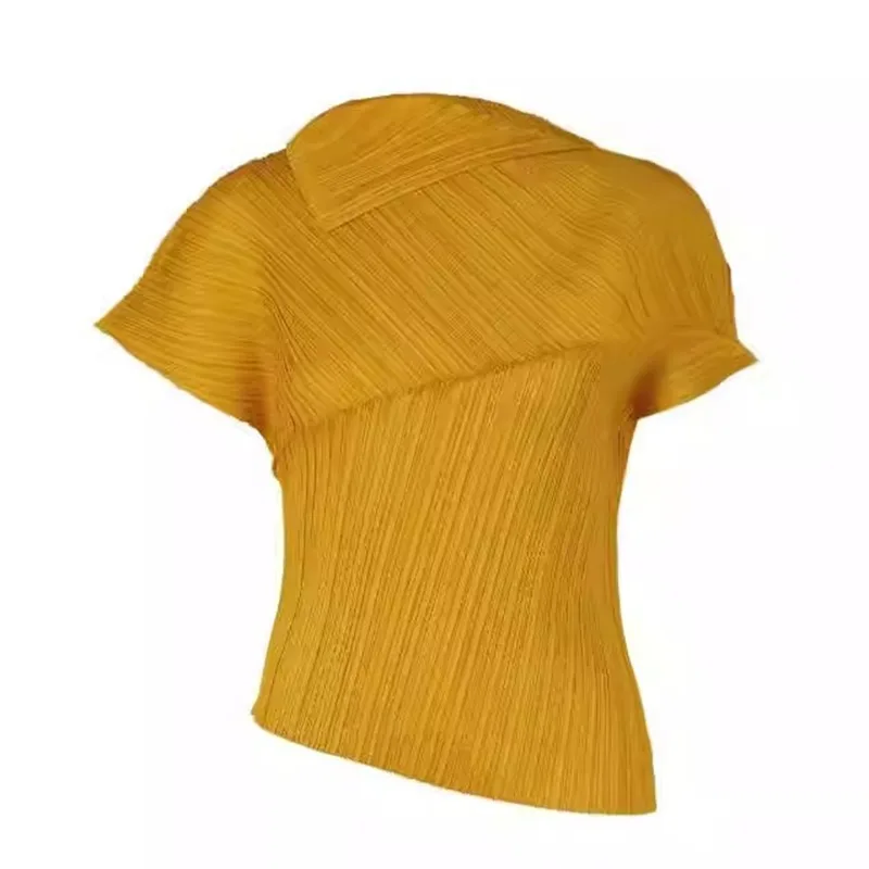 

Miyake Pleated Women's T-shirt with High-end and Asymmetrical Design, Versatile Summer Women's Top