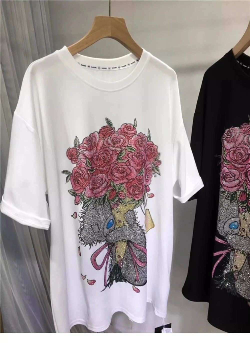 

Plus Size Top Women T-shirt Hot Diamond Summer Round Neck High Street Short Sleeve Loose Casual for Women