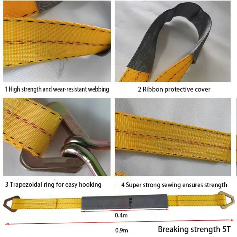 Ремни для автомобильной оси, внедорожный буксирный трос, 2 шт., 90x5 см, защитный рукав для крепления автомобильной транспортной оси, ремни 4500 кг, разрушение