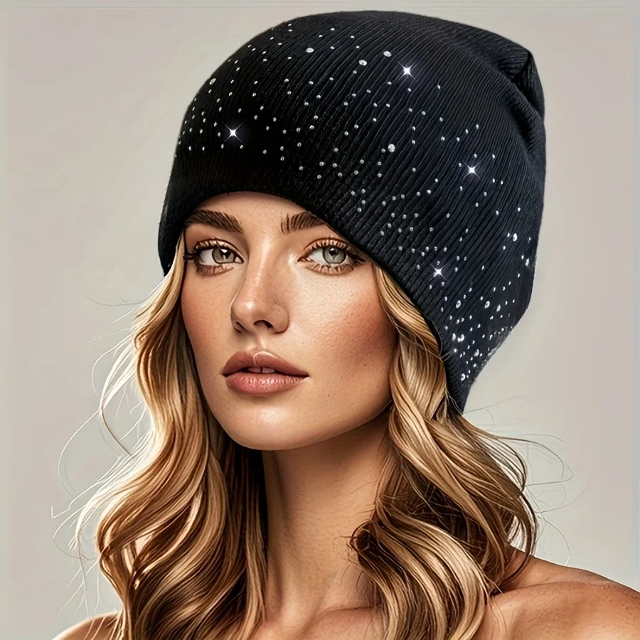 Neue Damen Multi-Color Dot Diamond Pullover Strickmütze Herbst und Winter Strickmütze Warme Wollmütze
