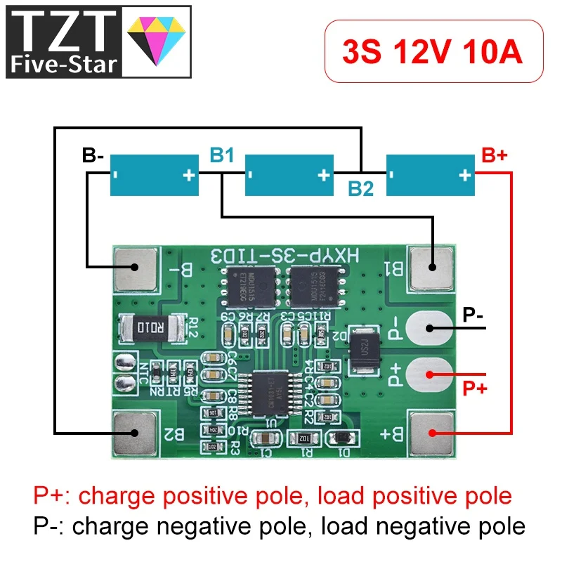 TZT 3S 10A Li-ion Lithium Battery 18650 Charger PCB BMS Protection Board 12V 11.1V 12.6V Prevent overcharge