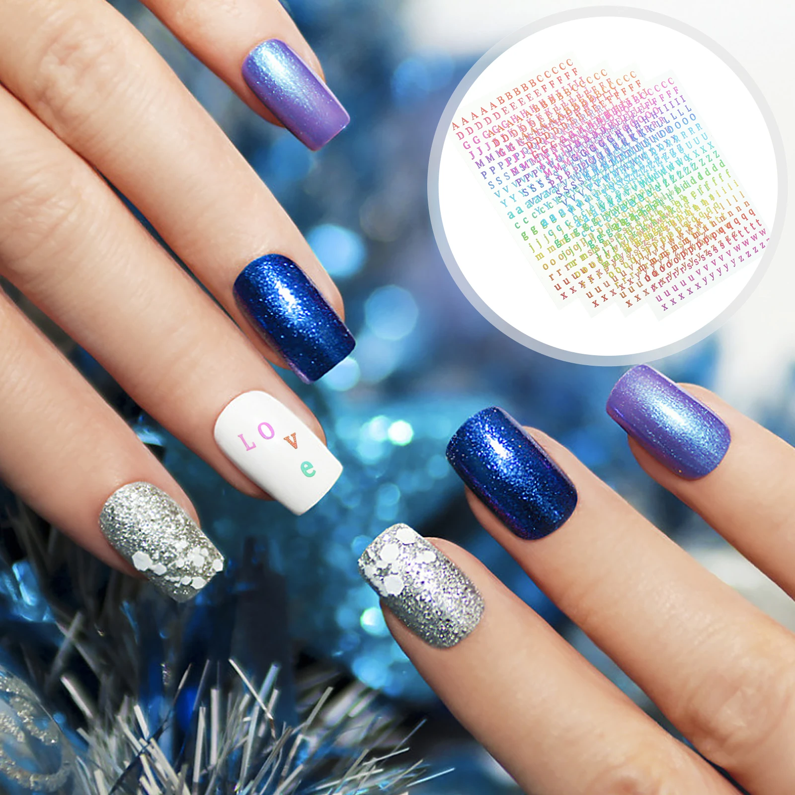 

5 Sheets Golden Self Adhesive Alphabet Nail Stickers for DIY Art Nails Decorative Vinyl Decals Glow in Dark Letter Pvc