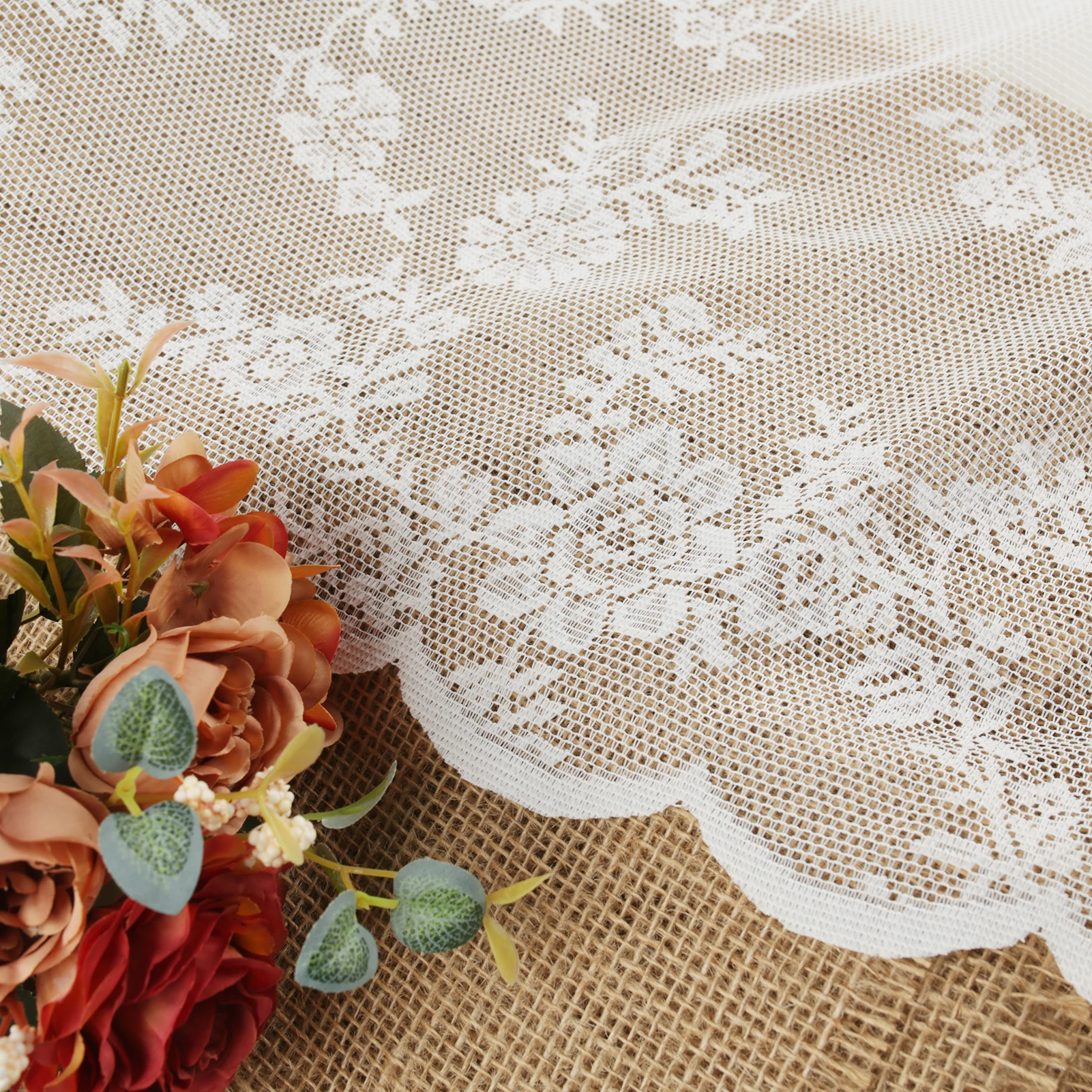 2 Stück Vintage-Blumenstickerei, Spitze, transparenter Vorhang, weiße französische Türvorhänge für Schlafzimmer, Küche, Fenster, feine Vorhänge – Detail 9