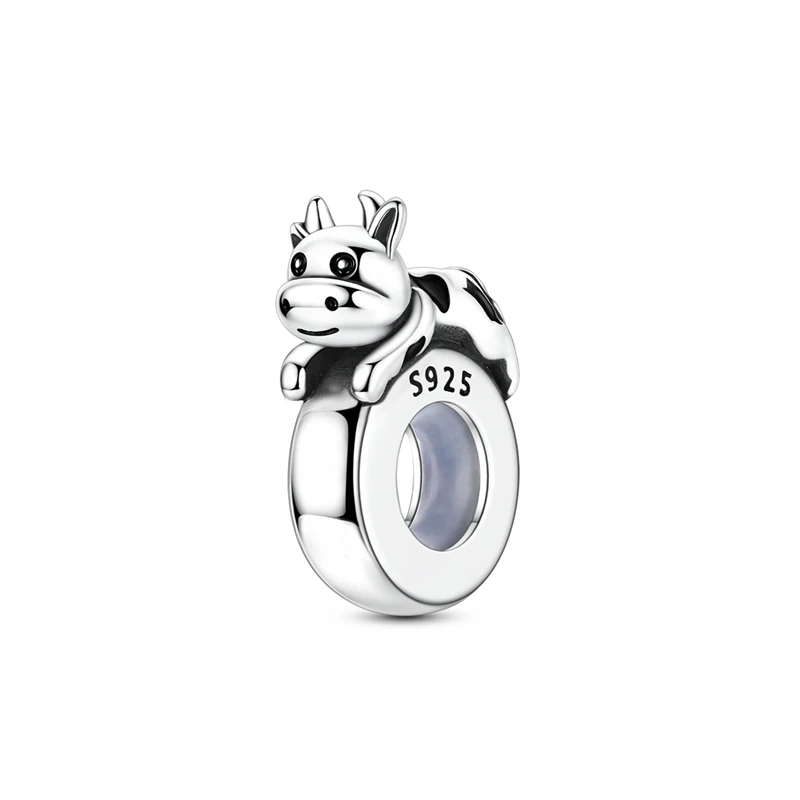

New 925 Sterling Silver Pendants Cute Little Cow Charms Silicone Spacer Stopper Beads For Woman Fit Bracelet DIY Jewelry Gifts