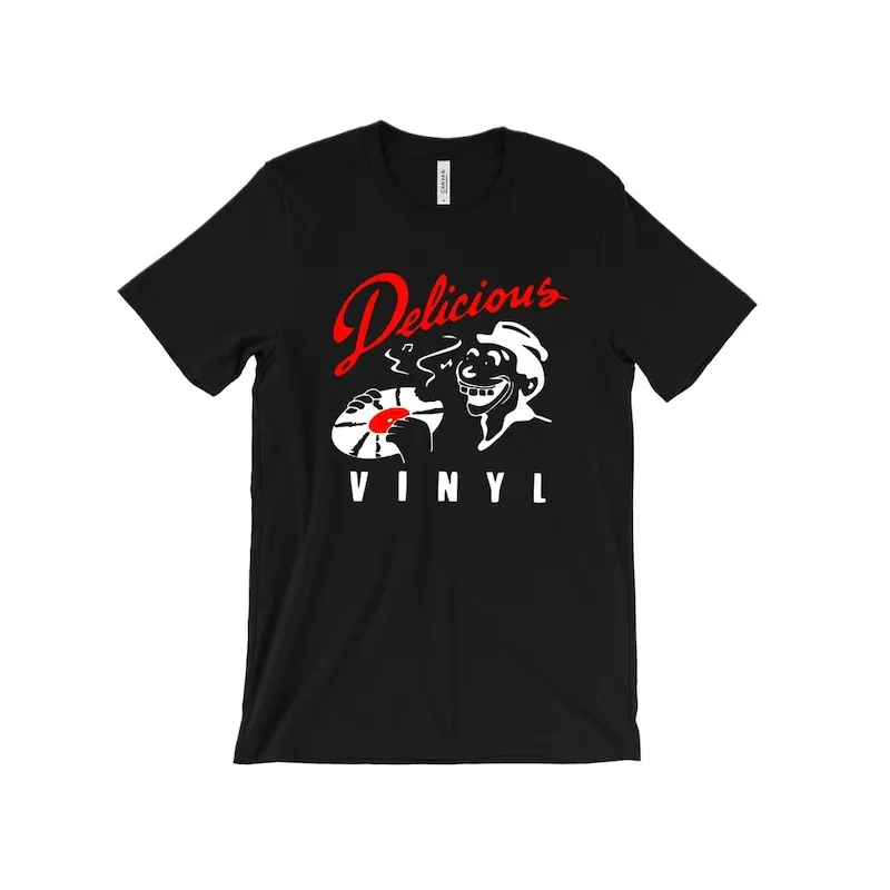 Delicious Vinyl T-Shirt - Record Label Logo for dark tees - The Pharcyde - Souls Of Mischief - Los Angeles - 90s Golden Era Hip Hop