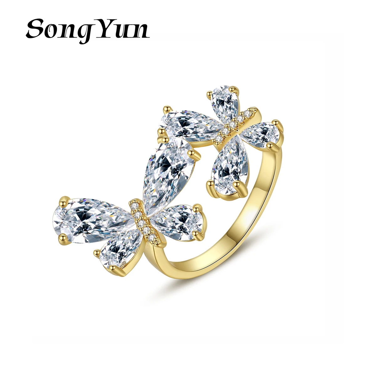 

SongYun Jewelry Manufacturer MHT Butterfly Open Ring European And American Temperament Fashion Live Adjustable Zirconia Ring