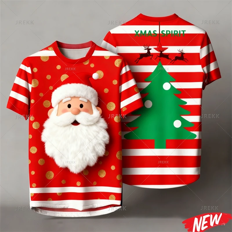 

Red Stripes Cartoon Christmas Tshirt Men Women 3d Printing Merry Christmas Tee Shirts Tops 2026 New Year Short Sleeve T-shirt