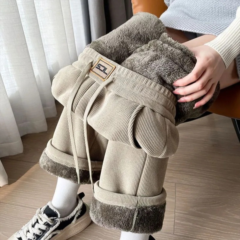 

Long Haired Velvet Autumn and Winter Plus Size Extra Thick Corduroy Wide Leg Pants Women's New High Waisted Straight Leg Pants