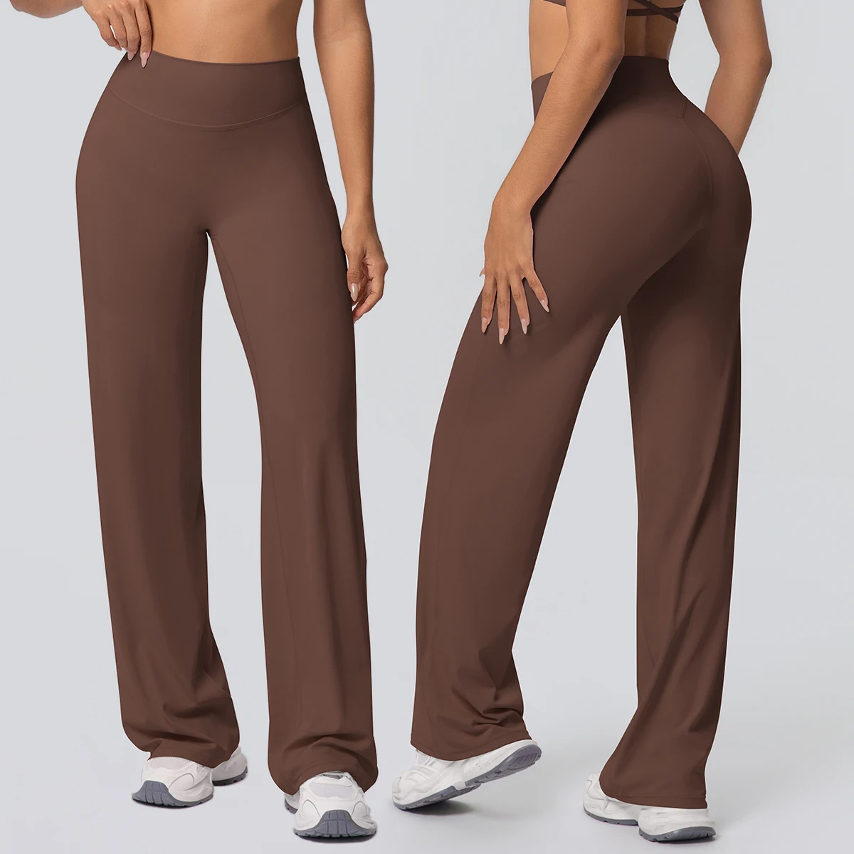 Atmungsaktive, dünne Yoga-Hose für Damen, Laufen im Freien, hohe Taille, schnell trocknend, Yoga-Hose, einfarbig, für Fitnessstudio, lockere Hose mit weitem Bein