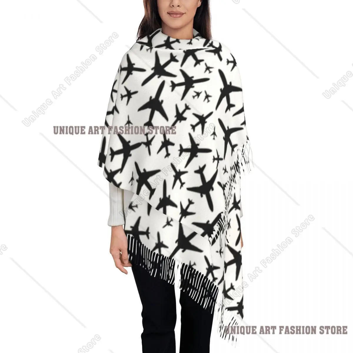 Personalisierter Druck zufällige Flugzeuge Muster Schal Männer Frauen Winter Herbst warme Schals Luftfahrt Kämpfer Pilot Schal Wrap