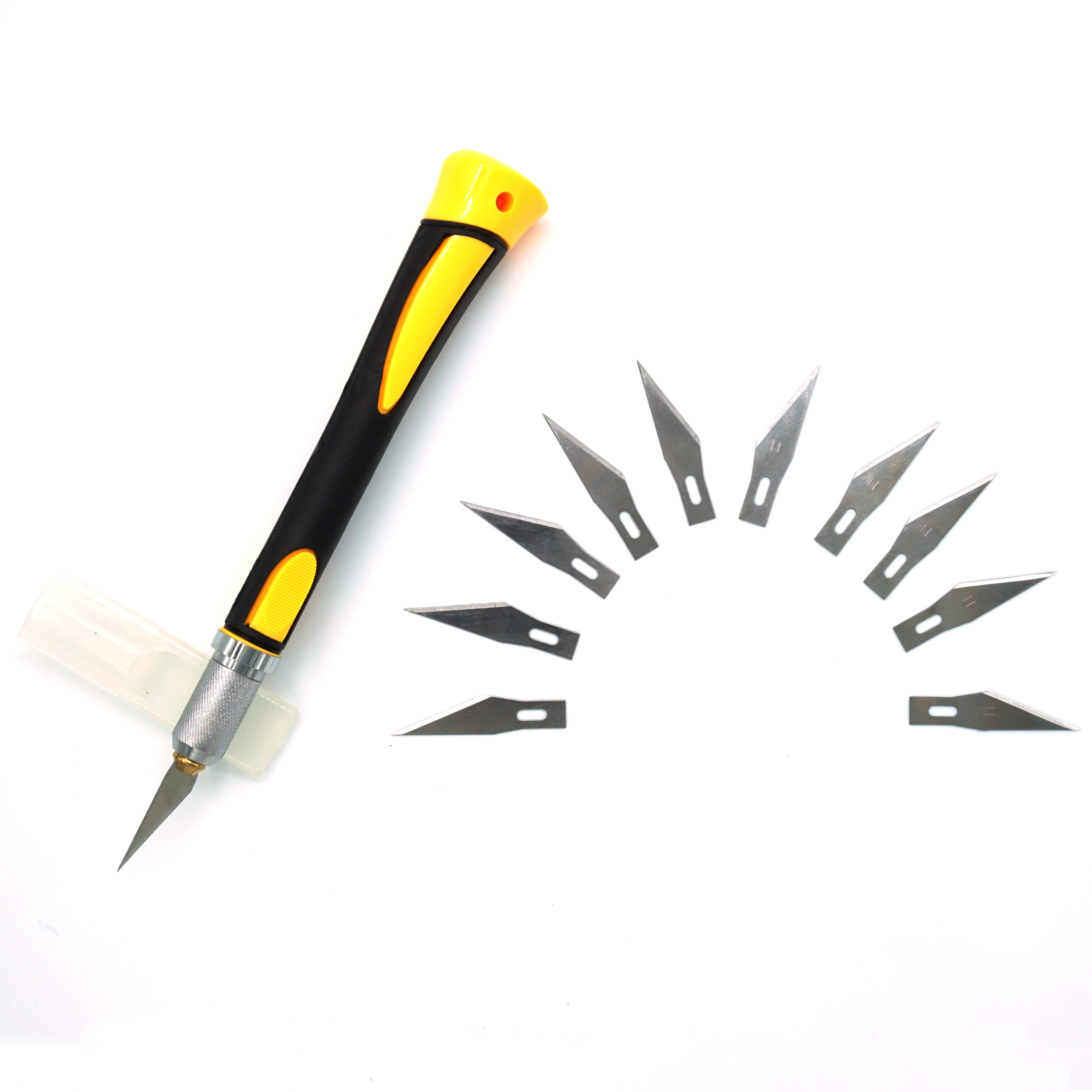Antislip metalen scalpel + 11 stuks SK5 messen houtsnijwerk messen fruit voedsel ambachtelijke sculptuur graveermes handgereedschap WL-9302S