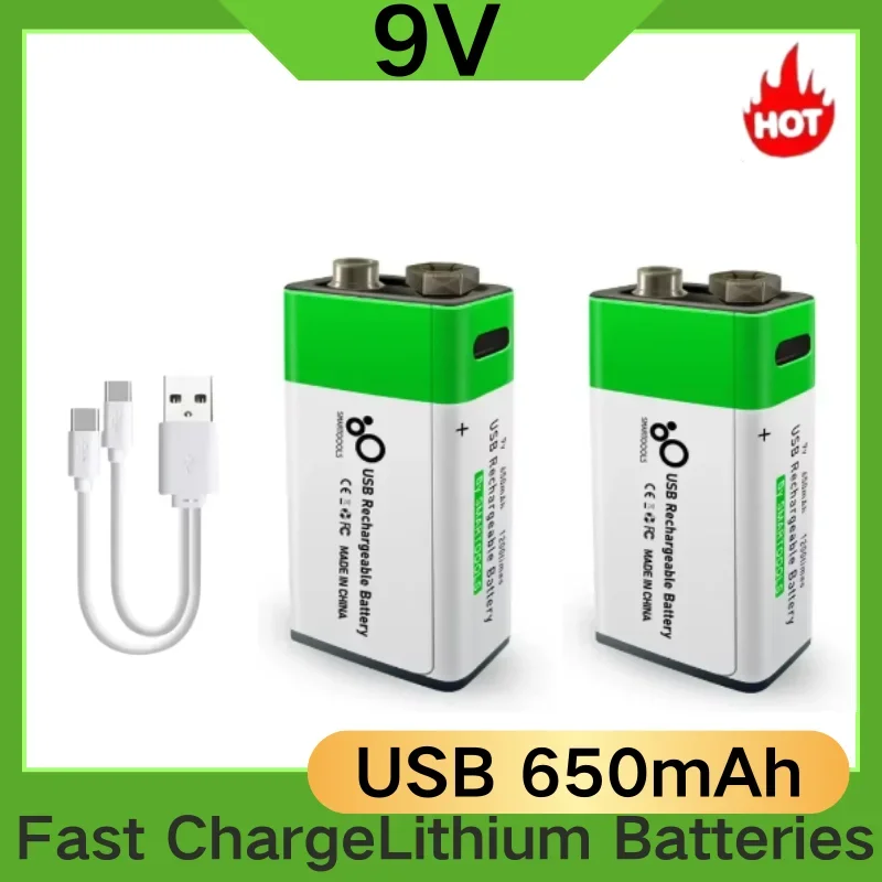 

9V Lithium Ion Rechargeable Battery Type-C USB Battery 9V Multimeter Lithium Microphone Metal Detector Cable Remote