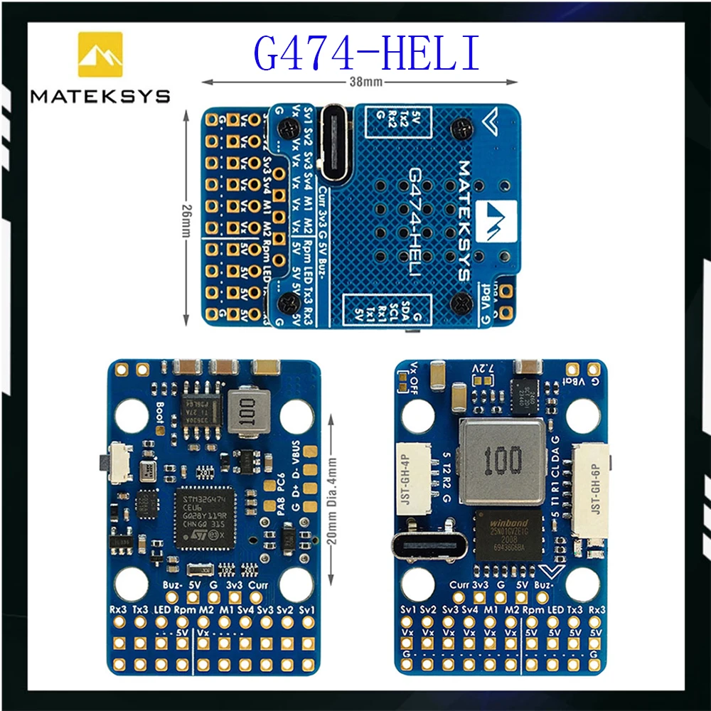 MATEKSYS G474-HELI RC HELICOPTER FLYBARLESS CONTROLLER 2-6S LIPO Built-in STM32G474/ICM42688P/SPL06L/2x BEC/Rotorflight Firmware