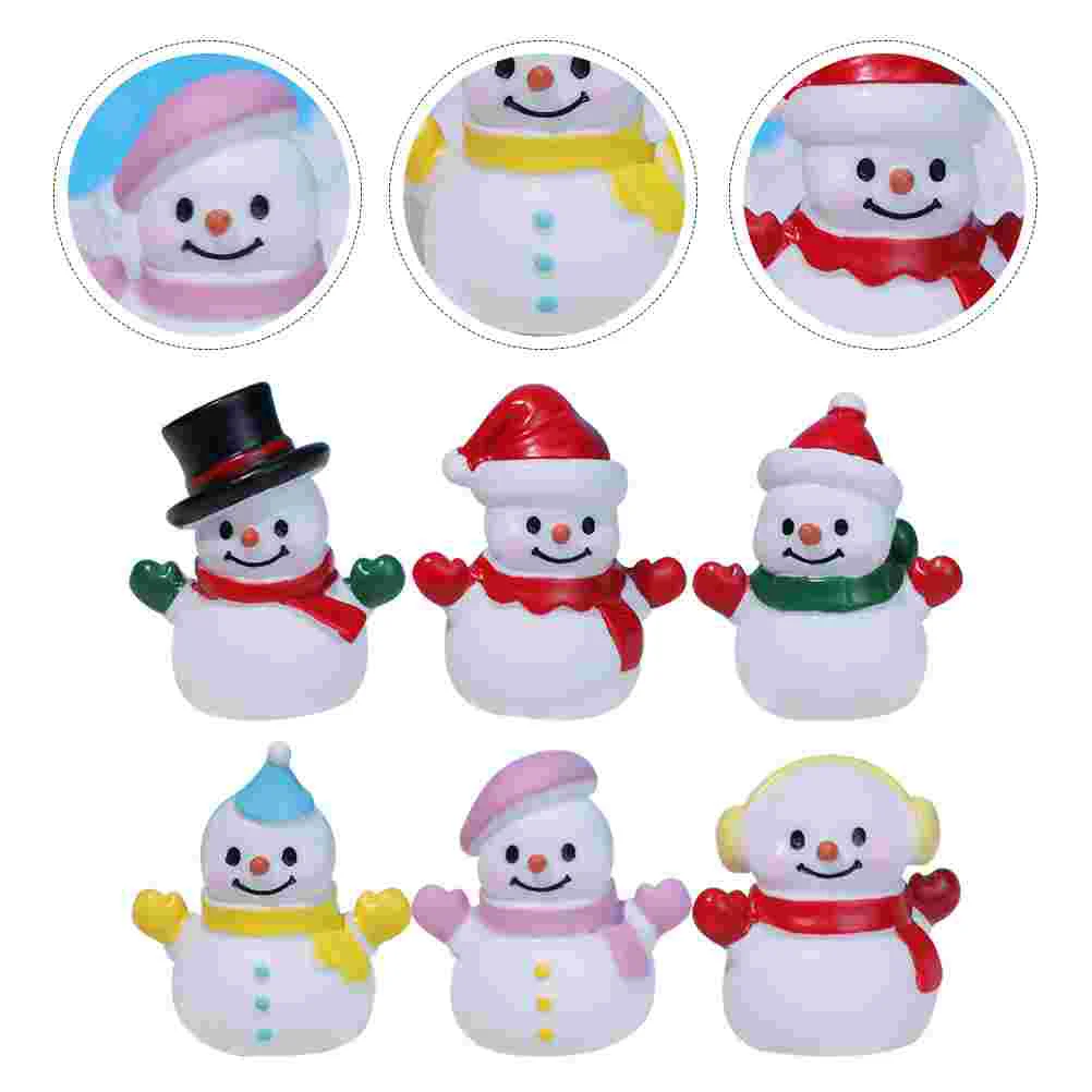 6 Pcs Small Christmas Decor Snowman Figurine Resin Mini Trinkets Miniature Xmas Desktop Statue Father Figurines