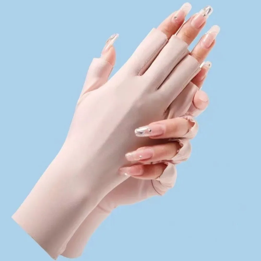 Comfortable Solid Color Sun Protection Gloves Thin Anti-skid Women Fingerless Gloves Anti-Uv Ice Silk Half-Finger Mitten Summer
