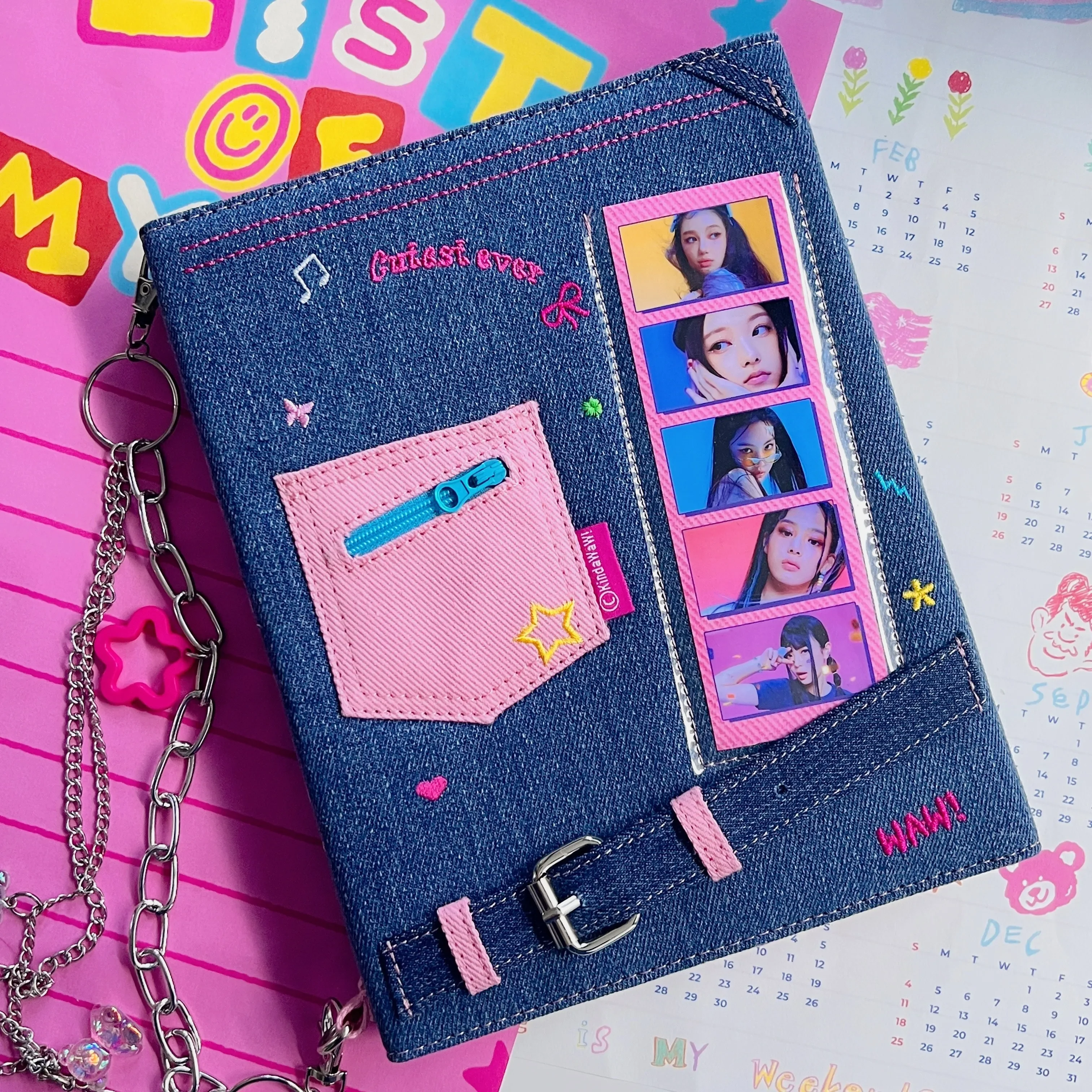 American Retro A5 Photocard Binder Denim Magnetic Card Collect Book 3inch 4Grid Loose-Leaf Storage Book Album For Polaroid