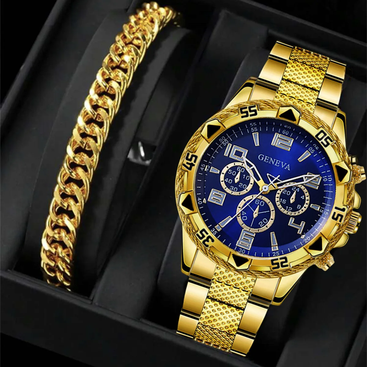 

2 шт./компл. мужские деловые часы модный арабский циферблат стальной ремешок мужские кварцевые часы набор (без коробки)