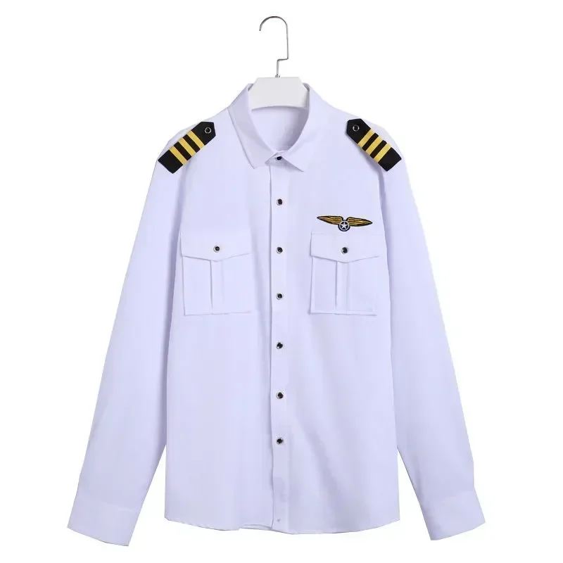 Uniformes atendentes uniforme masculino feminino branco para aviação conjunto trabalho profissional piloto camisa de manga verão outono vôo longo