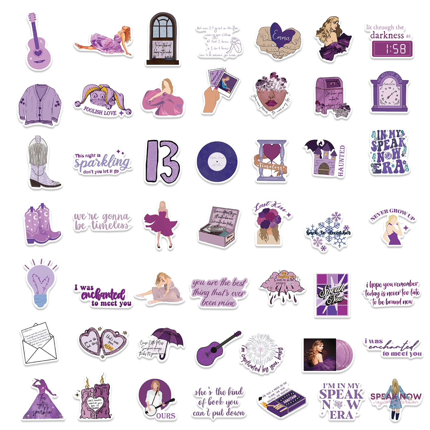 50PCS Purple Scrapbook Stickers DIY Diary Laptop Luggage Skateboard Graffiti Decal Fun Stylish Classic Toys