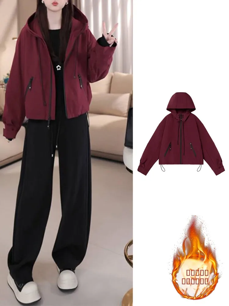 

Повседневная женская хлопковая куртка с капюшоном, ветрозащитная, с длинными рукавами, прямого кроя, стандартного размера, модная, осенне-зимняя