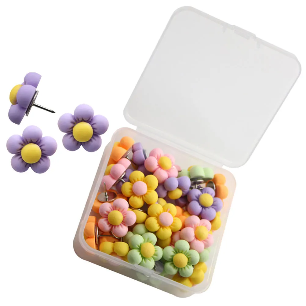 

30 Pcs Macaron Thumbtacks Plastic Push Pins Multi Function Tacks Desk Accessories Women Flower Shaped Map Supplies Cork Board