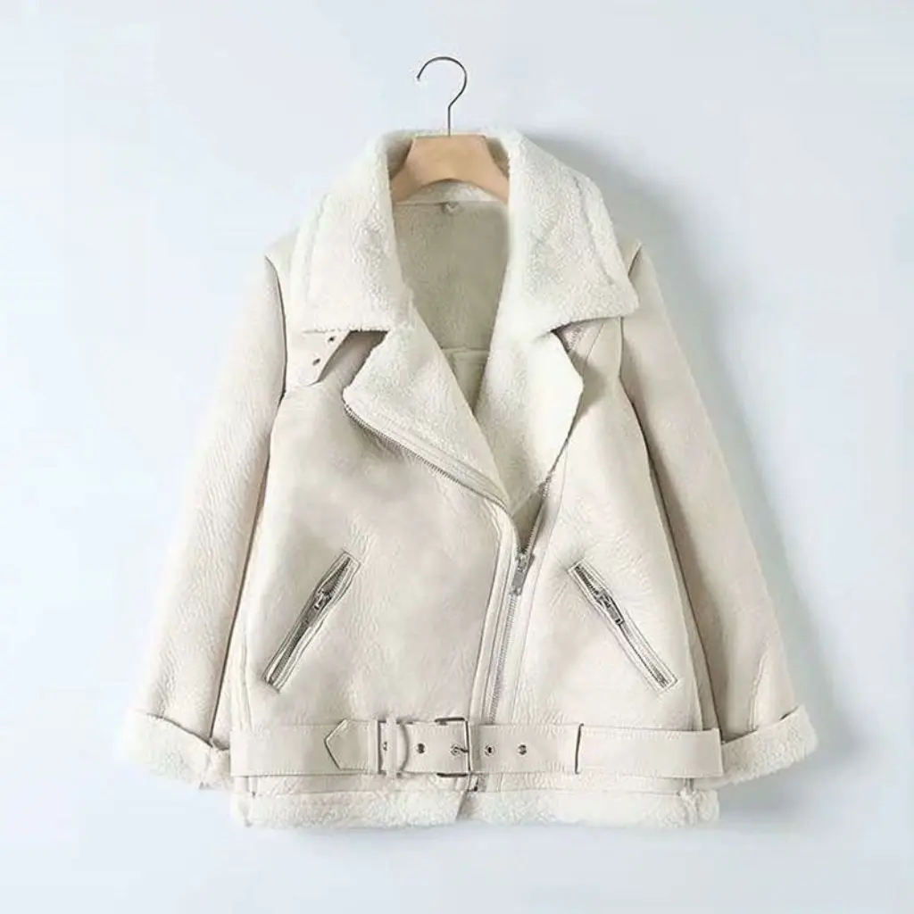 Biała kurtka z futra jagnięcego damska jesienno-zimowa modny styl skóra jelenia aksamit zintegrowana ciepła popularna odzież wierzchnia