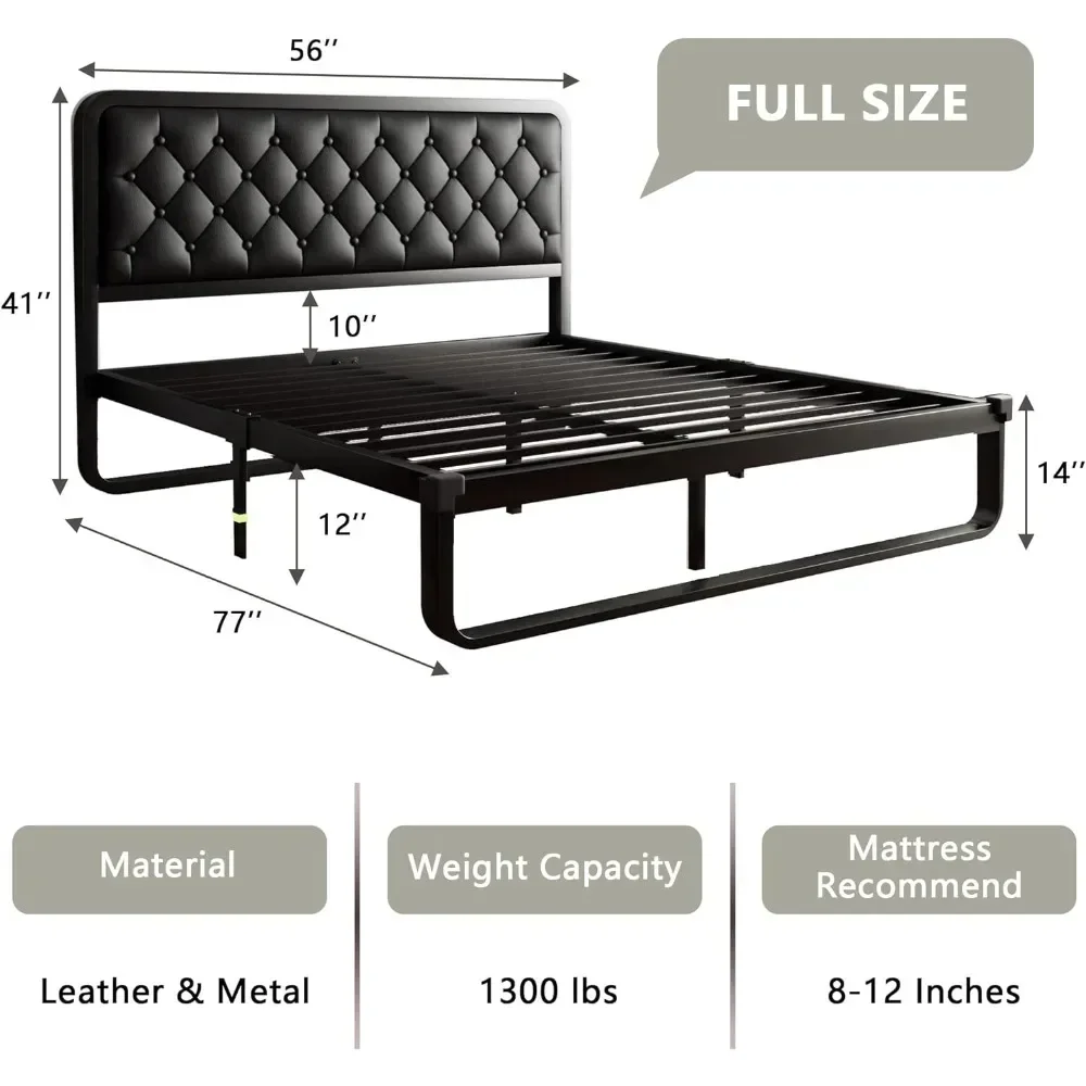 full size bed frame, Upholstered Platform Bed Frame, with heavy duty steel slats, diamond tufted headboard