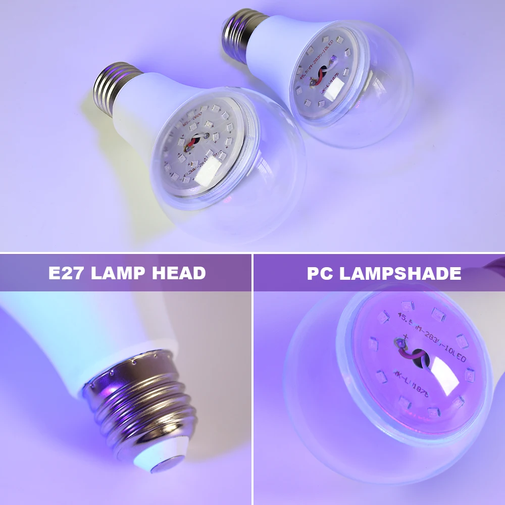 Black Light Bulb 7W 12W LED UV Blacklight E27 Led Bulb AC85-265V Party Ghost House Fluorescent Atmosphere 395nm Ultraviolet Lamp