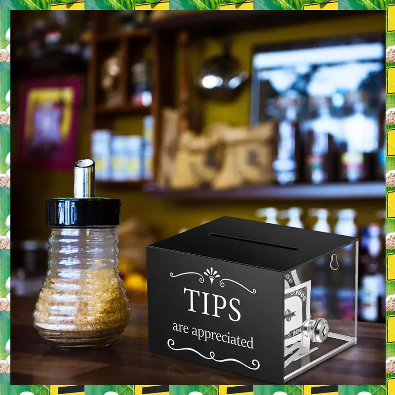 3C Electron Tip Jars For Money 6 X 4 X 5 Inch Tip Collection Box With Lock Donation Suggestion Box For Tip Storage Raffling Box,