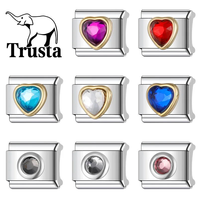Trusta 2025 New Circle Heart Color Charm Italian Links 9mm Bracelet Stainless Steel for Women DIY Jewelry  Wholesale N479