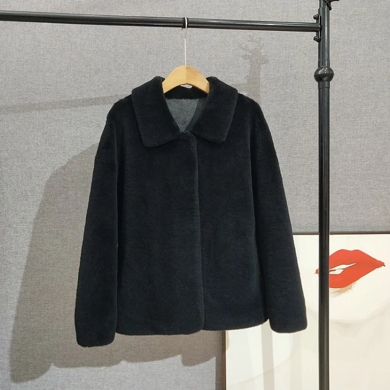 الحد الأدنى الفاخرة قصيرة طوق معطف فرو الضأن المرأة الأغنام شيرلينغ سترة ملابس خارجية أنيقة JT522