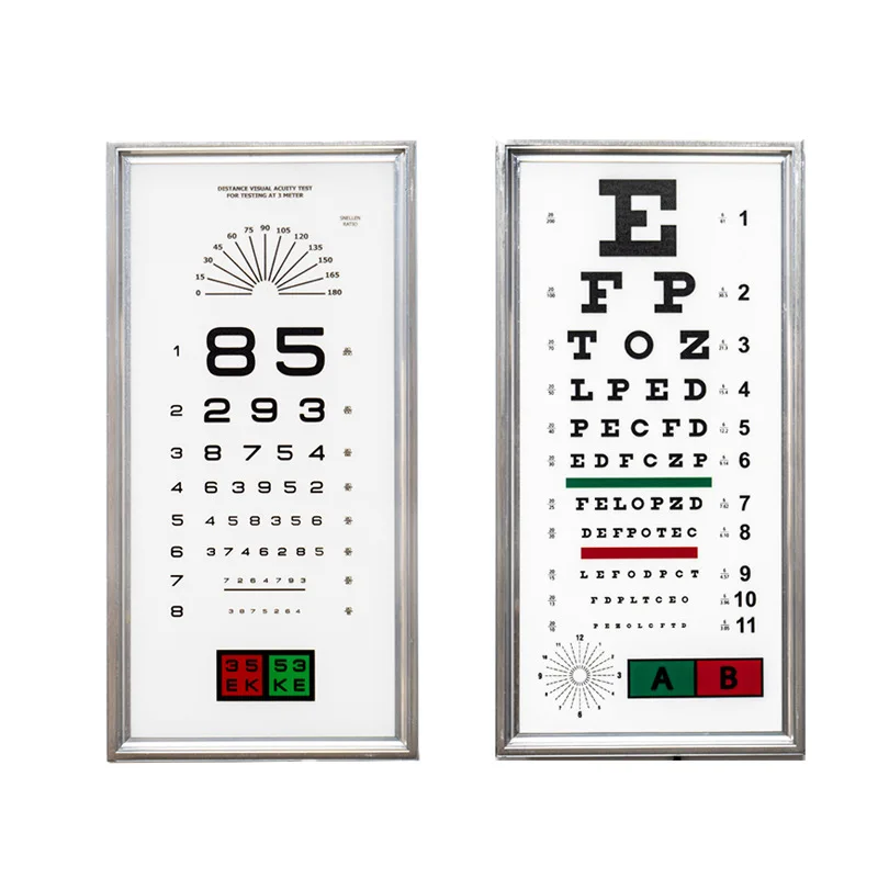Eye chart 3 meters, numbers 3 meters, English letters, optometry eye chart