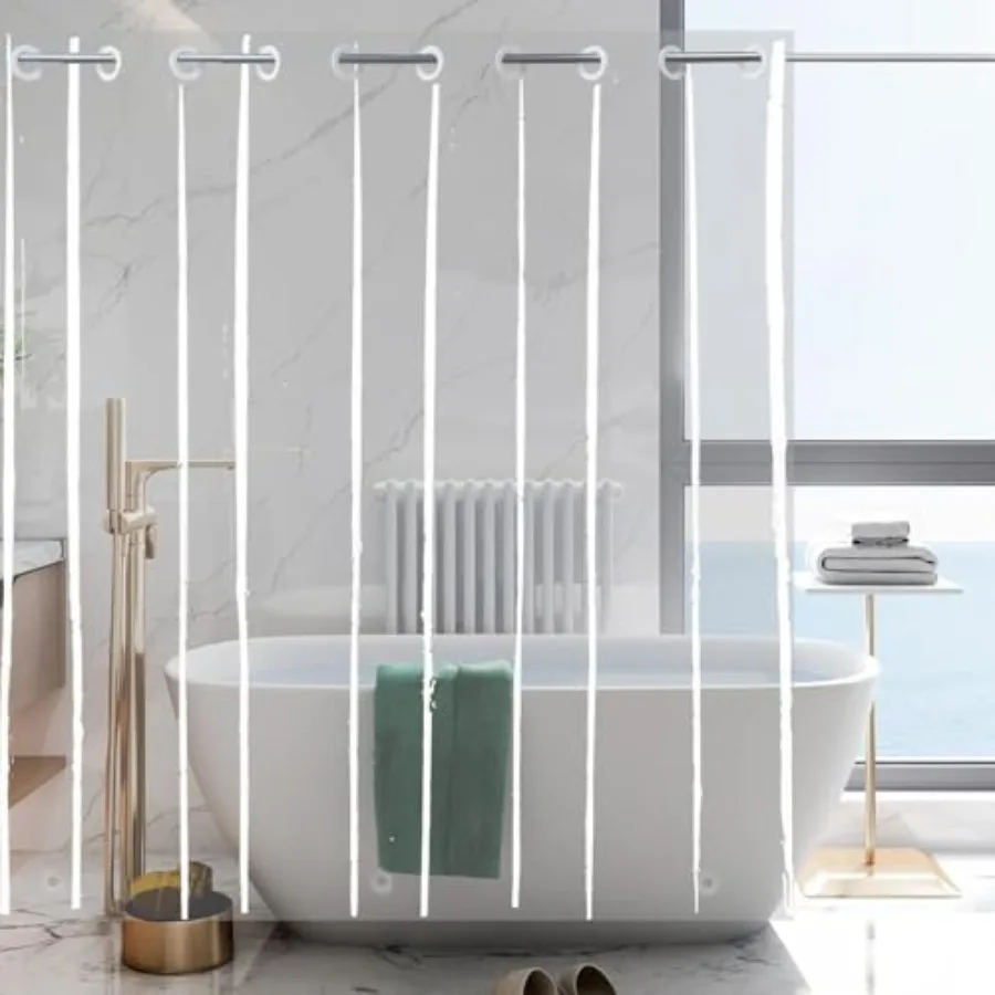 

No Hook Clear Shower Curtain Liner PEVA Plastic Waterproof Heavy Duty Bathroom Curtain Hook Free Transparent Shower Liner 72x74