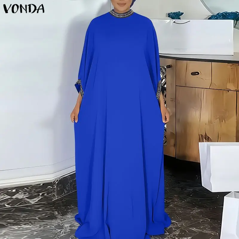 

Plus Size Robe VONDA Women Sequins Patchwork Maxi Dresses 3/4 Sleeve Causal Party Elegant Long Sundress 2026 Summer Vestidos 5XL