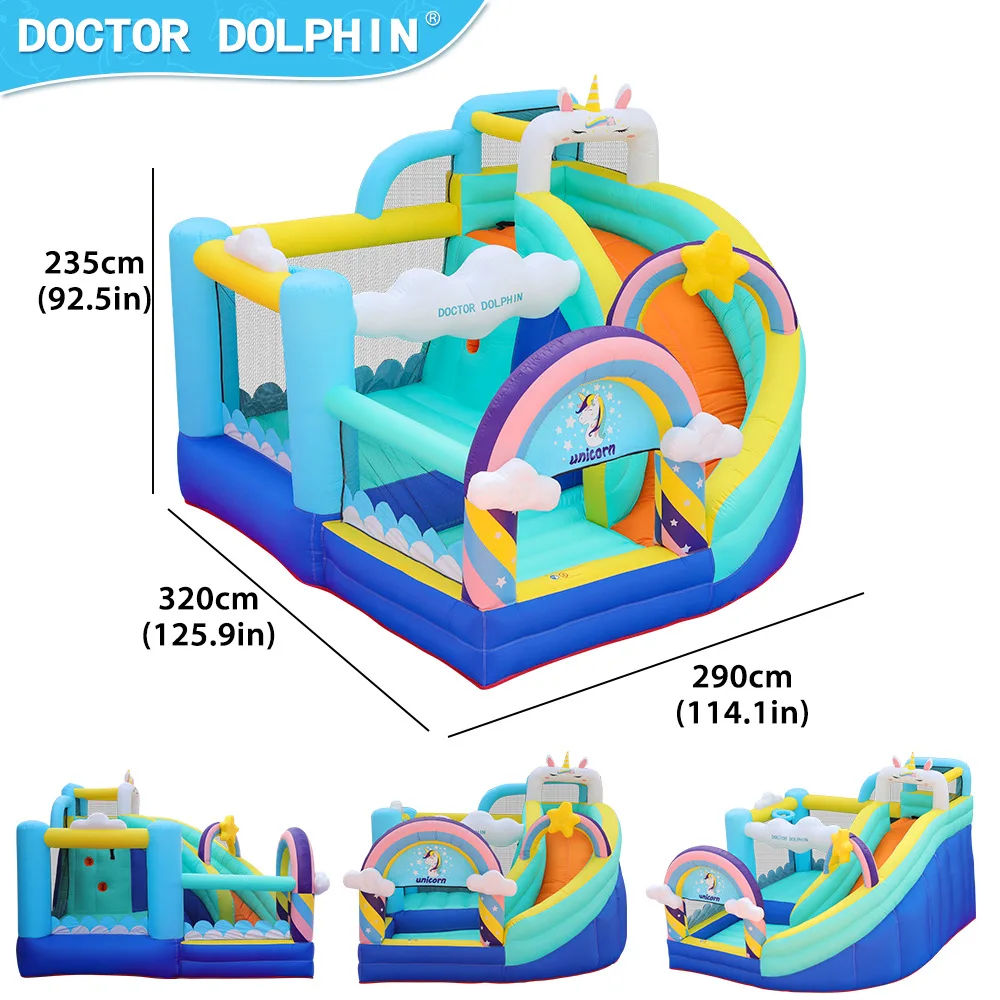 Doctor Dolphin Inflatable jumping Castle Boucy House wth Ball Pit Slide Bounce House with Blower birthday gift toys for kids