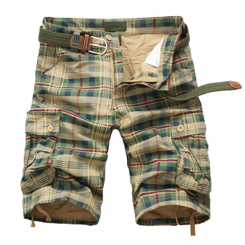 Summer Tooling Shorts Men's Large-size Medium Pants Men's Plaid Casual 5-point Pants Summer Breeches Men's