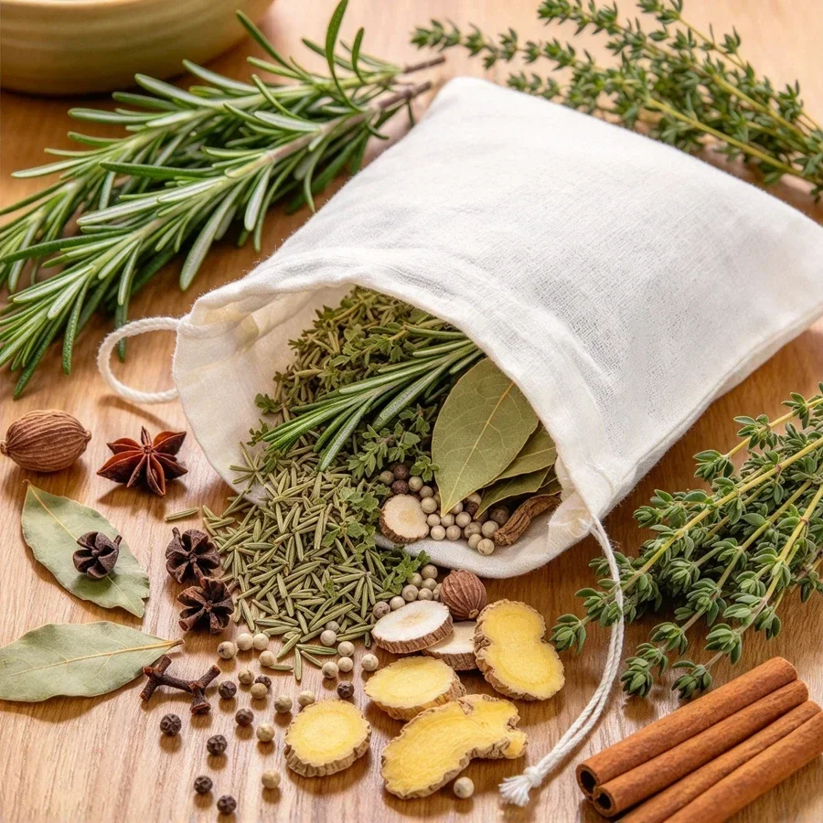 2/10Pcs Reusable Cotton Drawstring Bags, 20x25cm Empty Spice Sachet Bag for Soup, Tea, Herbs, Kitchen Seasoning Filter Pouch