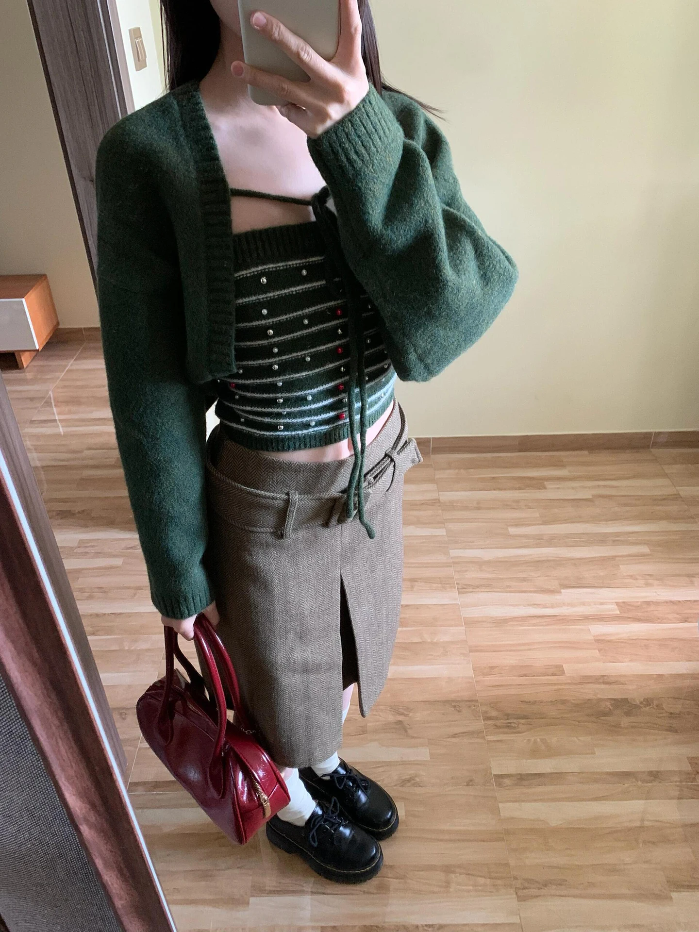 Koreaanse Sle zachte gebreide set met riem innerlijke slijtage Cisas thema winter warme hoge taille broek gestreept patroon Faion set