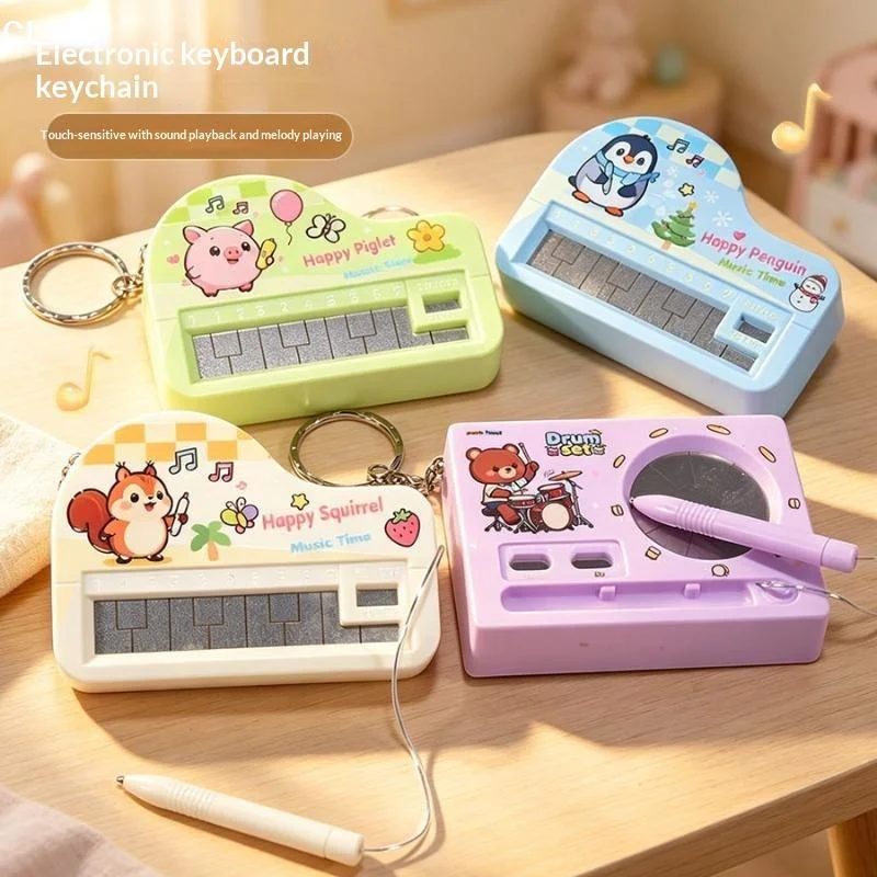 Portable Electronic Piano Keychain Built-In Sound Cartoon Rabbit Musical Instrument Keychain Penguin Novelty Musical Bag Charm