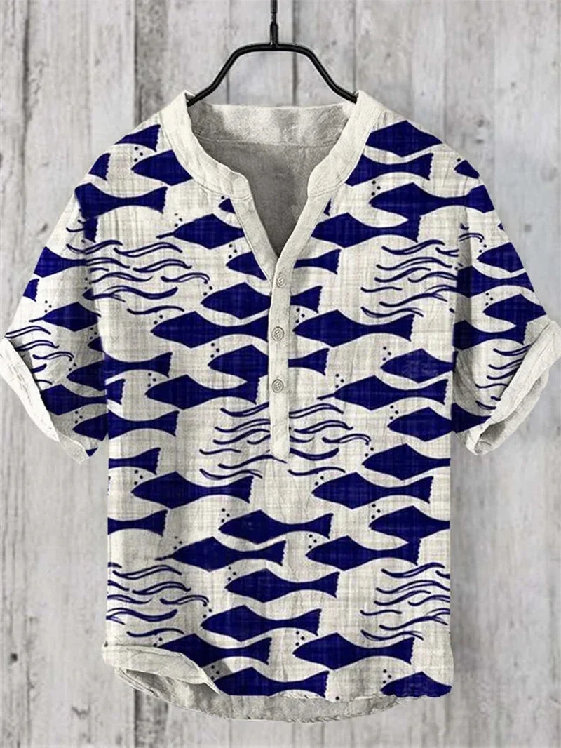 shirts independent station casual fish  pattern Hawaiian style printed shirts men's tops