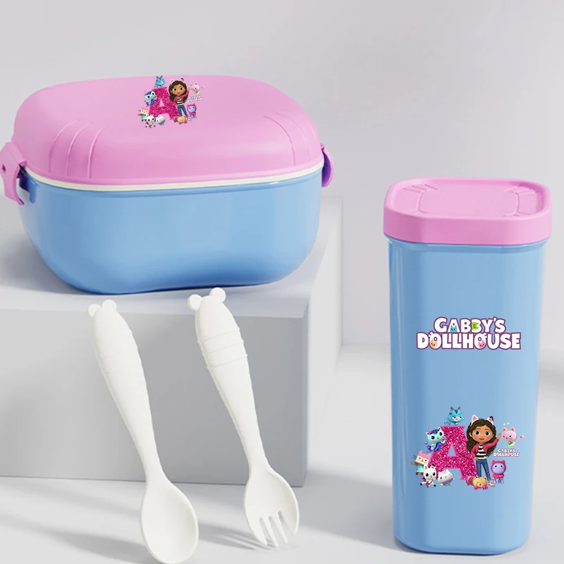 

Gabby Dollhouses 3pcs Lunch Boxes Water Cup Tableware Girl Portable Letters Print Lunch Box Plastic Cup Kid Bento Box Lunch Case