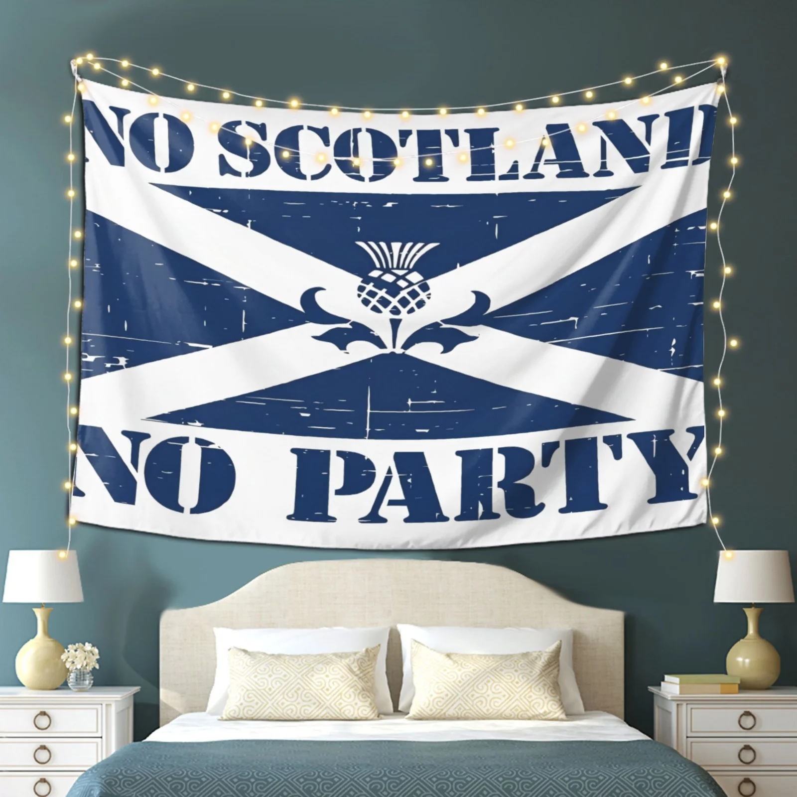 VIKAMA No Scotland No Party Tapestry Vintage Scottish Thistle Flag Wall Hanging Retro Banner Bedroom Home Wall Decor