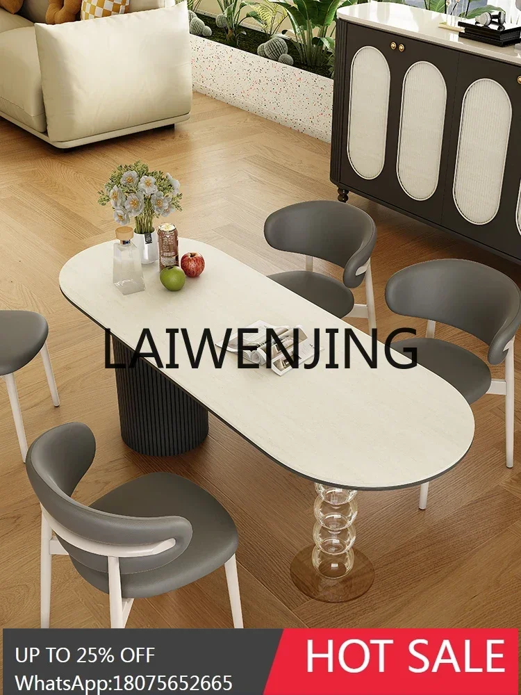 French retro rock slab dining table household oval meal Italian minimalist high-end acrylic