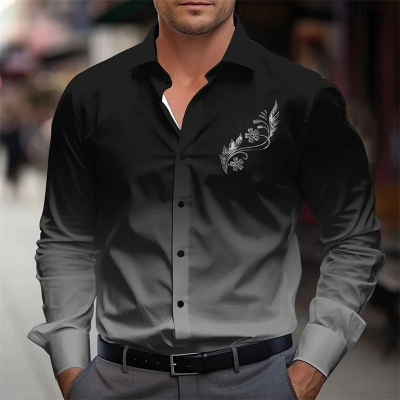 Camicia da uomo a 12 colori camicia a maniche lunghe stampa 3D modello gradiente a maniche lunghe bavero abbigliamento moda casual XS-6XL