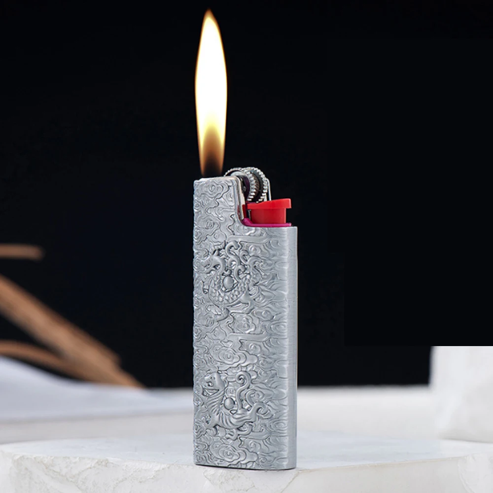 

BIC J5 Lighter Cover Inquiry 3D Flying Dragon Relief Metal Case Exploration Proof Armor Large Holder