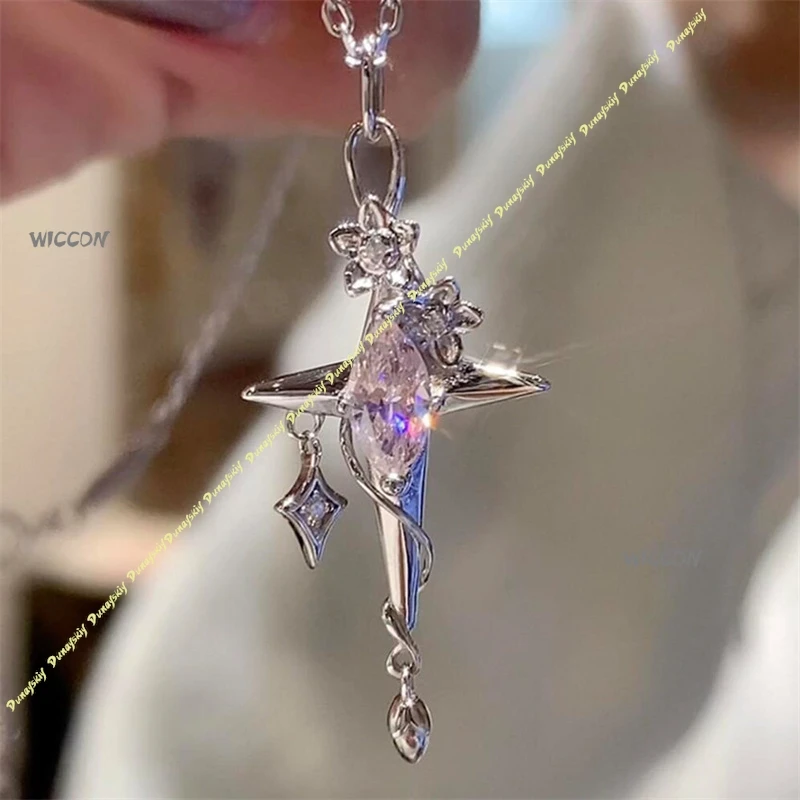 Love And Deepspace Aster Cosplay Props Four-pointed Star Necklace Brooch Rhinestone Inlaid Non-fading Clavicle Chain